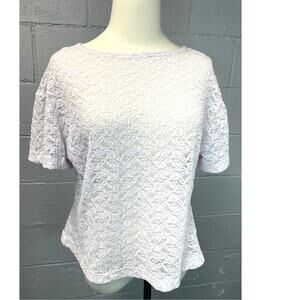 Vintage 1980s Stretch Lace T-shirt Pale Lavender Large